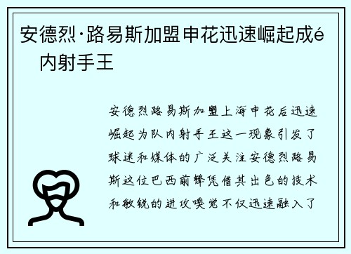 安德烈·路易斯加盟申花迅速崛起成队内射手王 安德烈·路易斯加盟申花迅速崛起成队内射手王