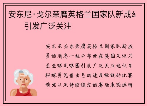 安东尼·戈尔荣膺英格兰国家队新成员引发广泛关注 安东尼·戈尔荣膺英格兰国家队新成员引发广泛关注